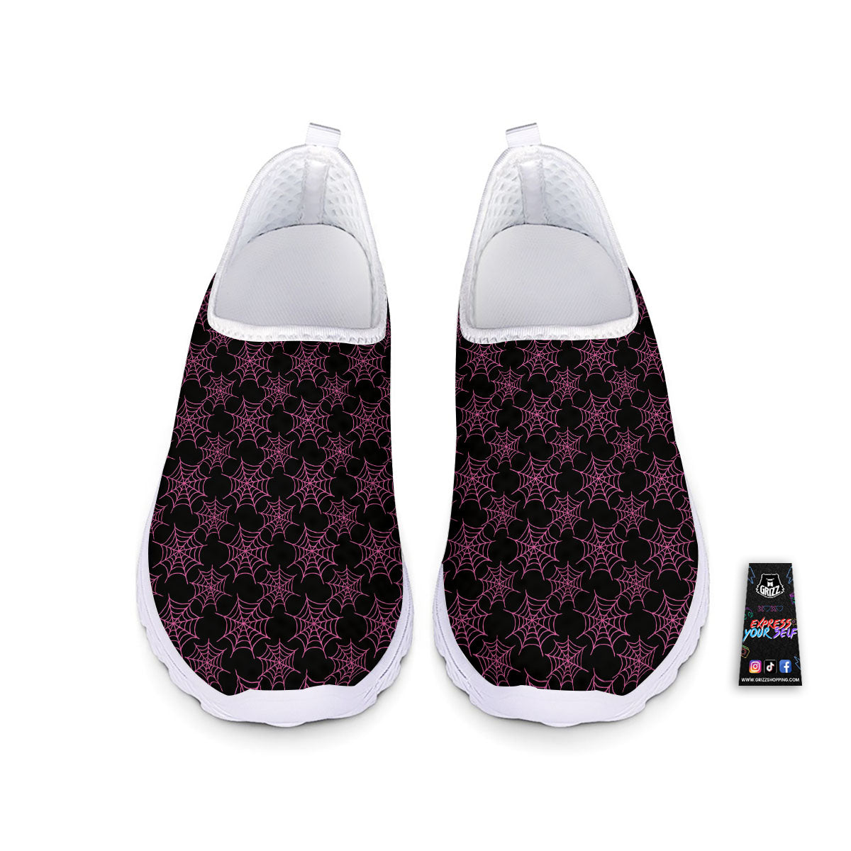 Spider Web Pink And Black Print Pattern Nurse Shoes-grizzshop