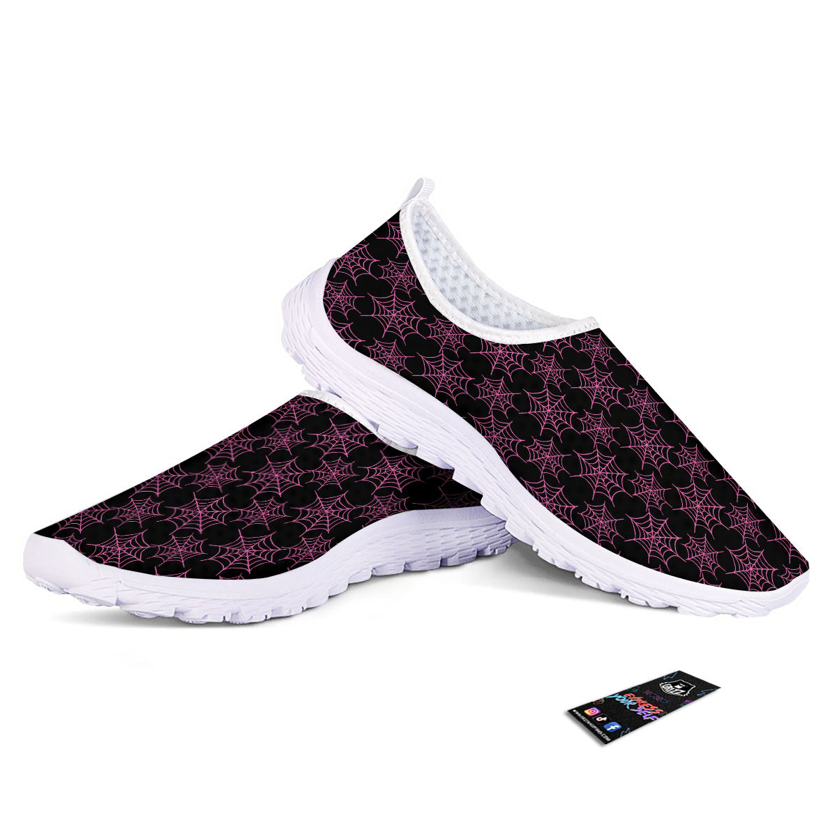 Spider Web Pink And Black Print Pattern Nurse Shoes-grizzshop