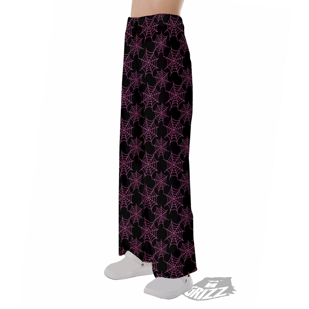 Spider Web Pink And Black Print Pattern Pajama Pants-grizzshop