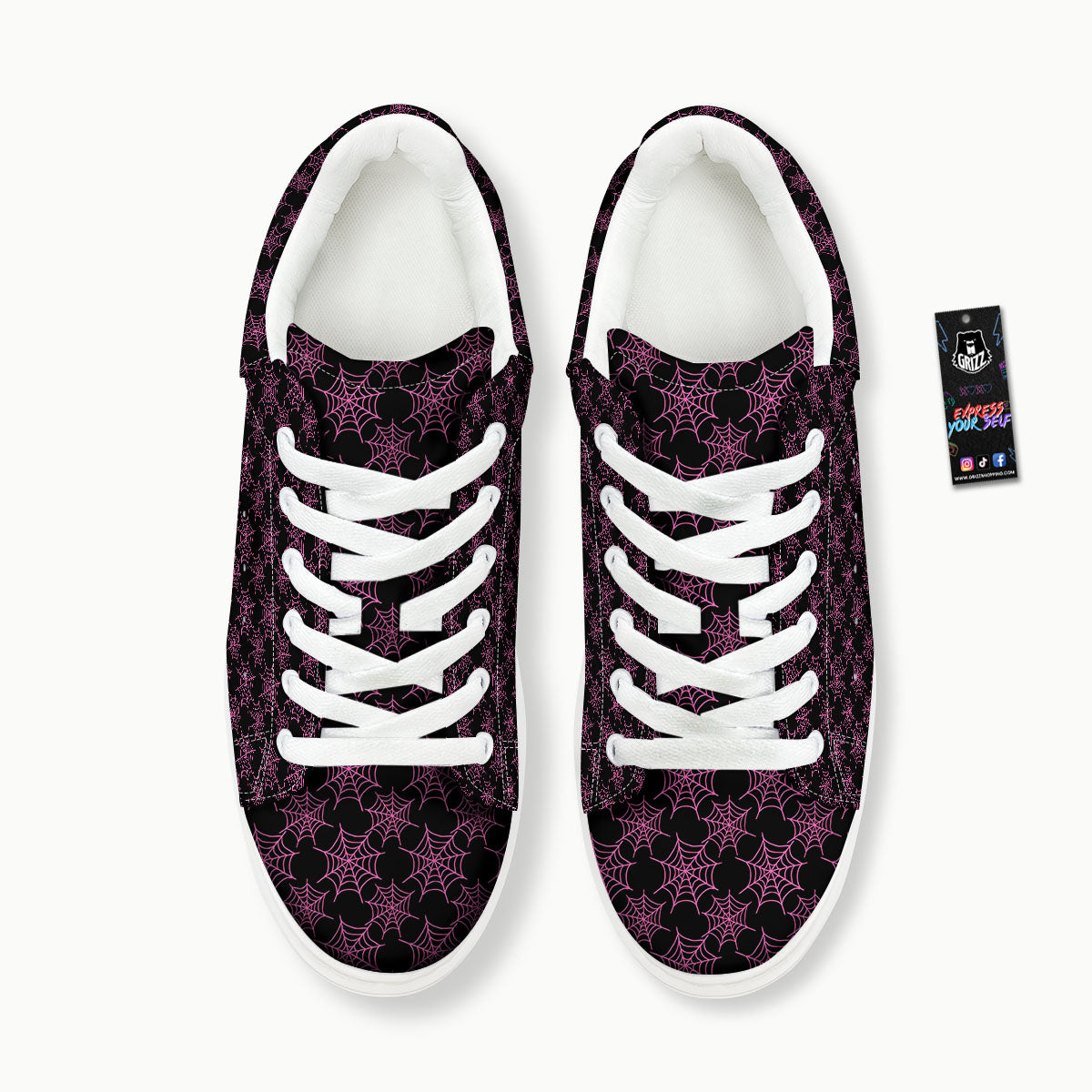 Spider Web Pink And Black Print Pattern Platform Shoes-grizzshop