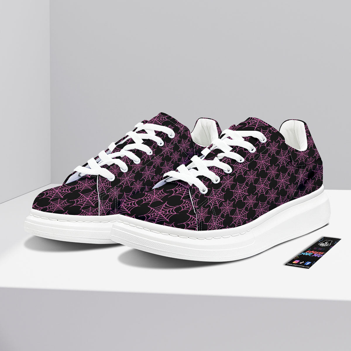 Spider Web Pink And Black Print Pattern Platform Shoes-grizzshop