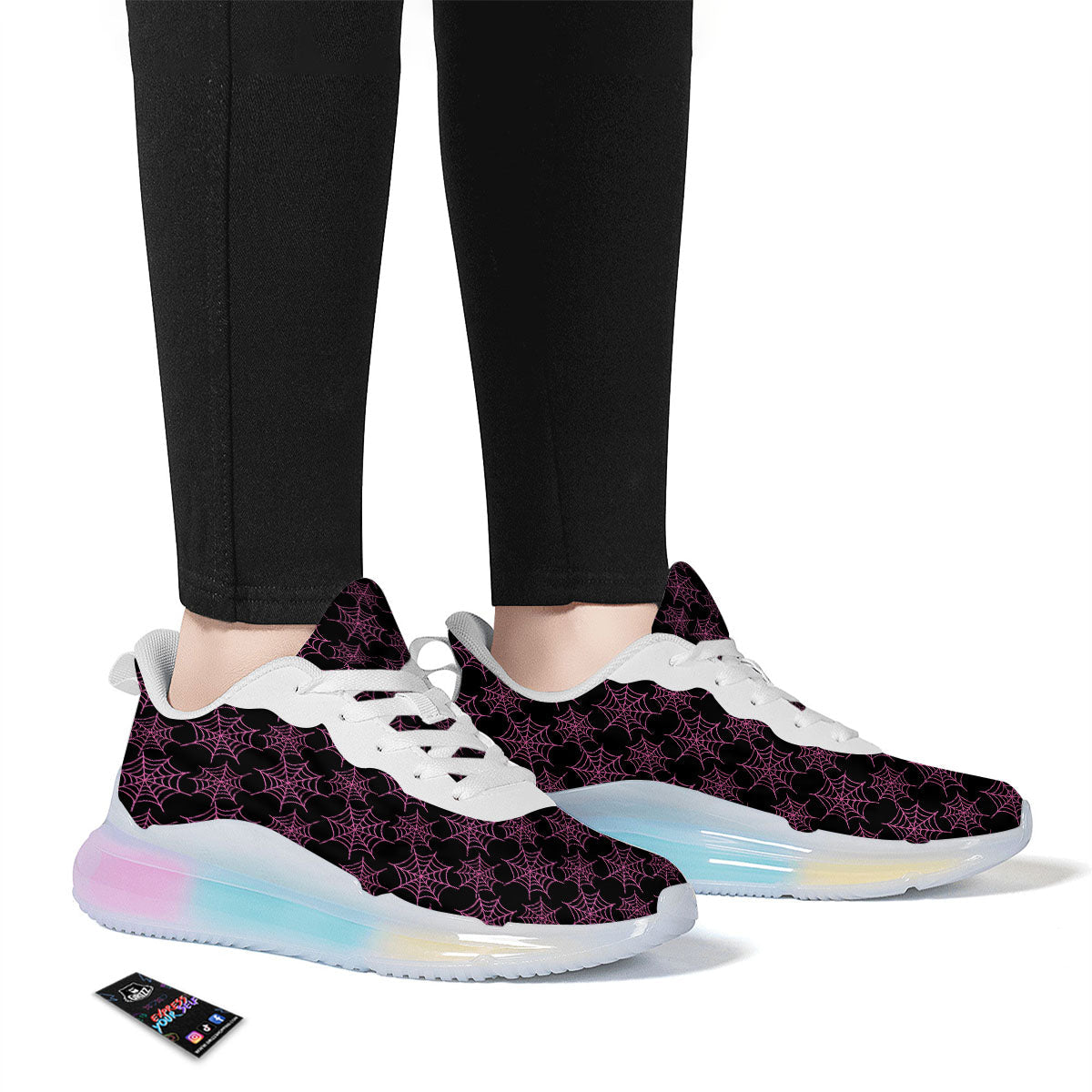 Spider Web Pink And Black Print Pattern Running Sneakers-grizzshop