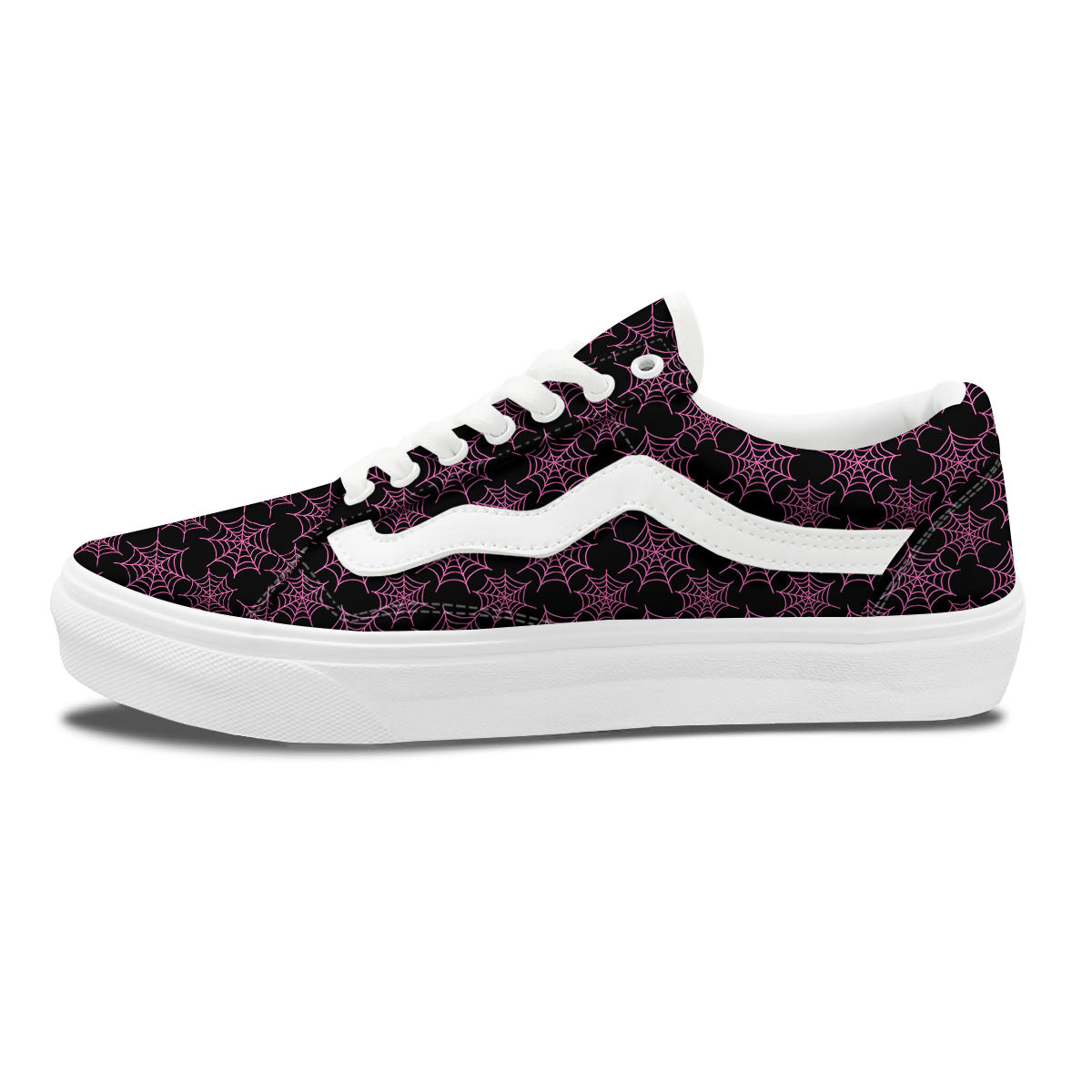 Spider Web Pink And Black Print Pattern Skate Shoes-grizzshop
