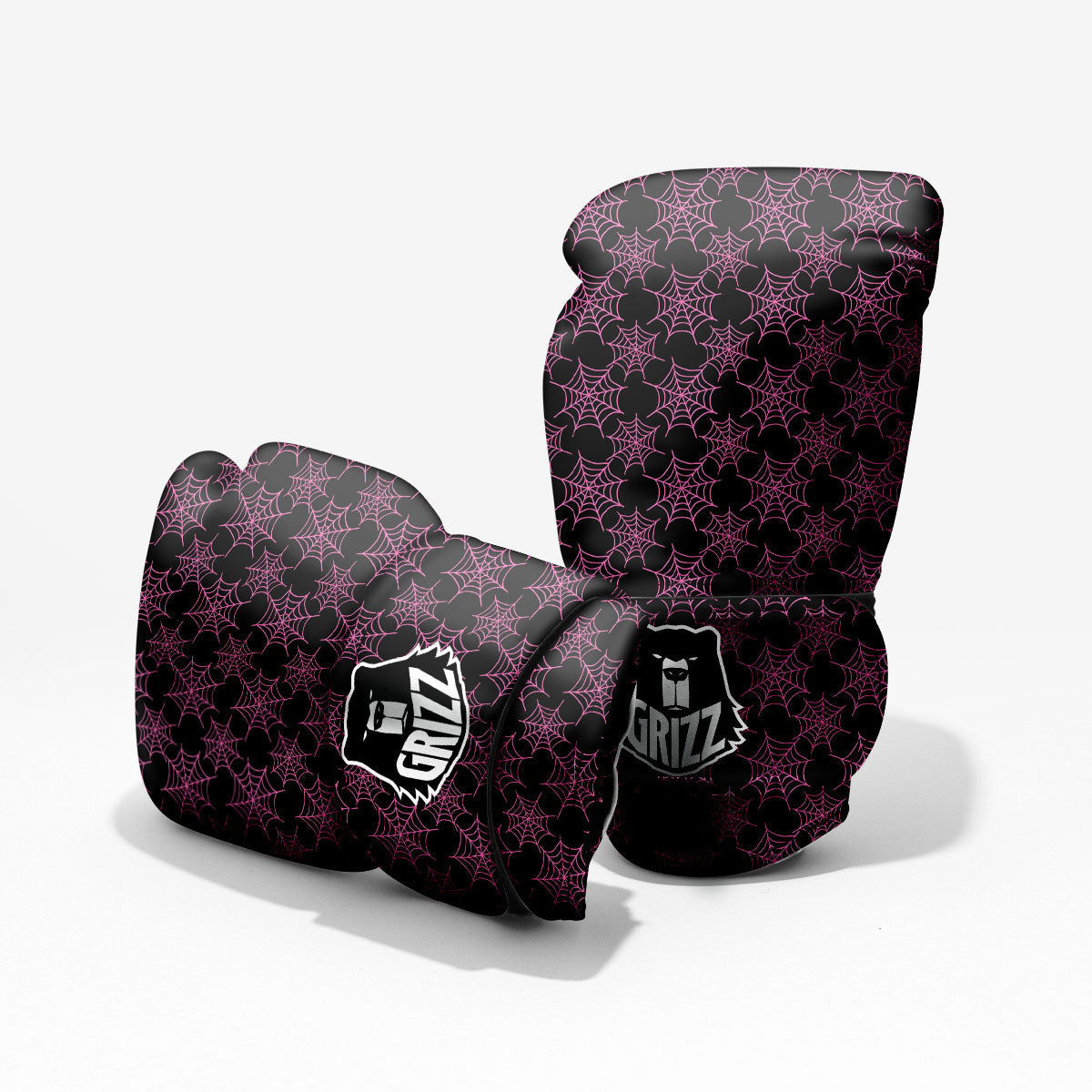 Spider Web Pink And Black Print Pattern Pro Boxing Glove