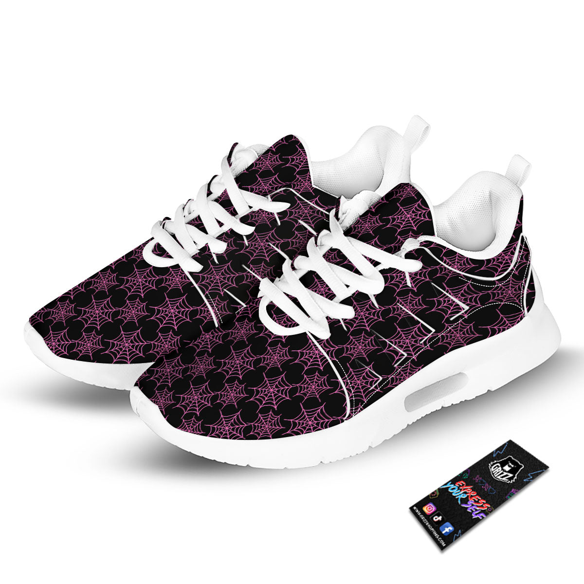 Spider Web Pink And Black Print Pattern Tennis Shoes-grizzshop