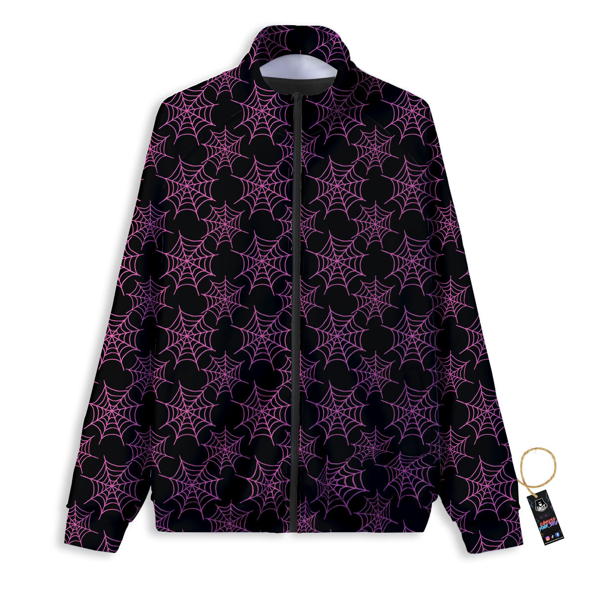 Spider Web Pink And Black Print Pattern Track Jacket-grizzshop
