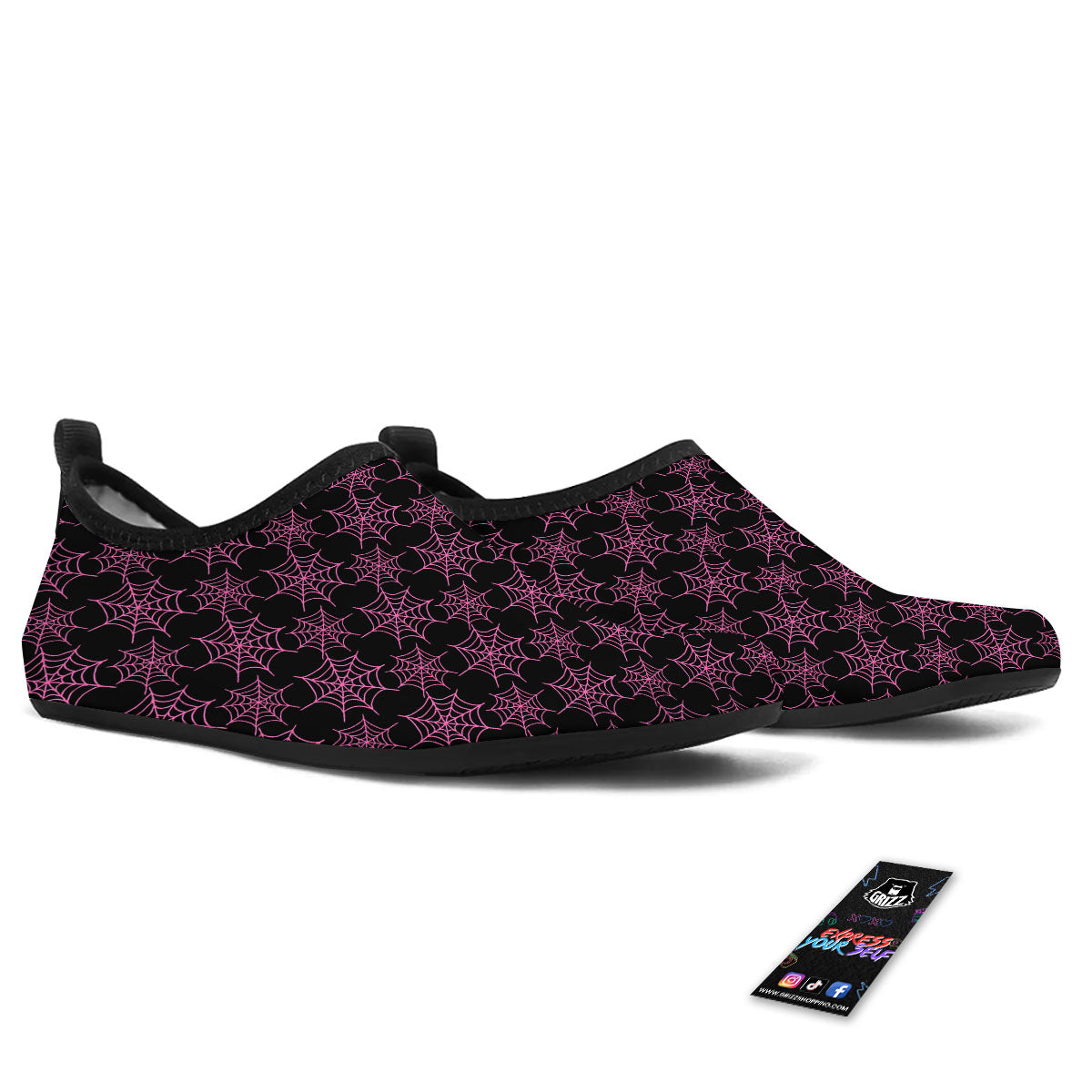 Spider Web Pink And Black Print Pattern Water Shoes-grizzshop