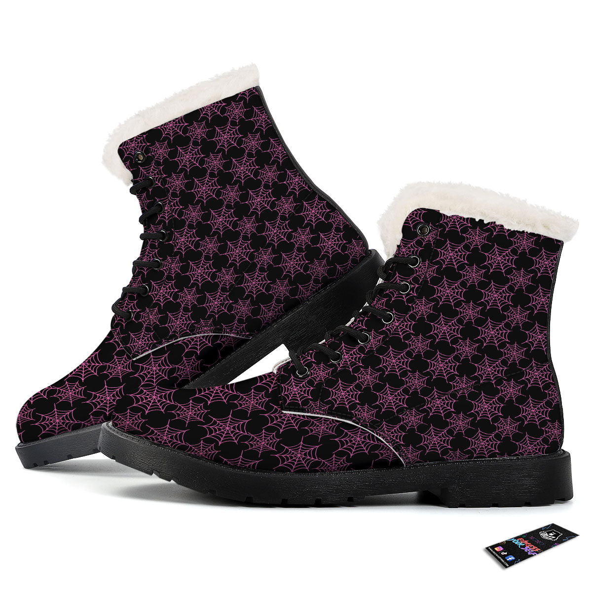 Spider Web Pink And Black Print Pattern Winter Boots-grizzshop