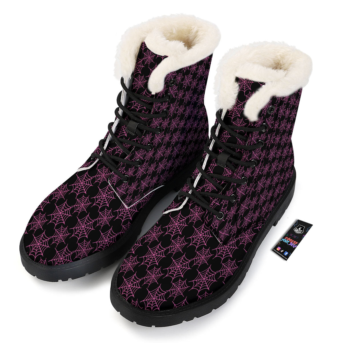 Spider Web Pink And Black Print Pattern Winter Boots-grizzshop