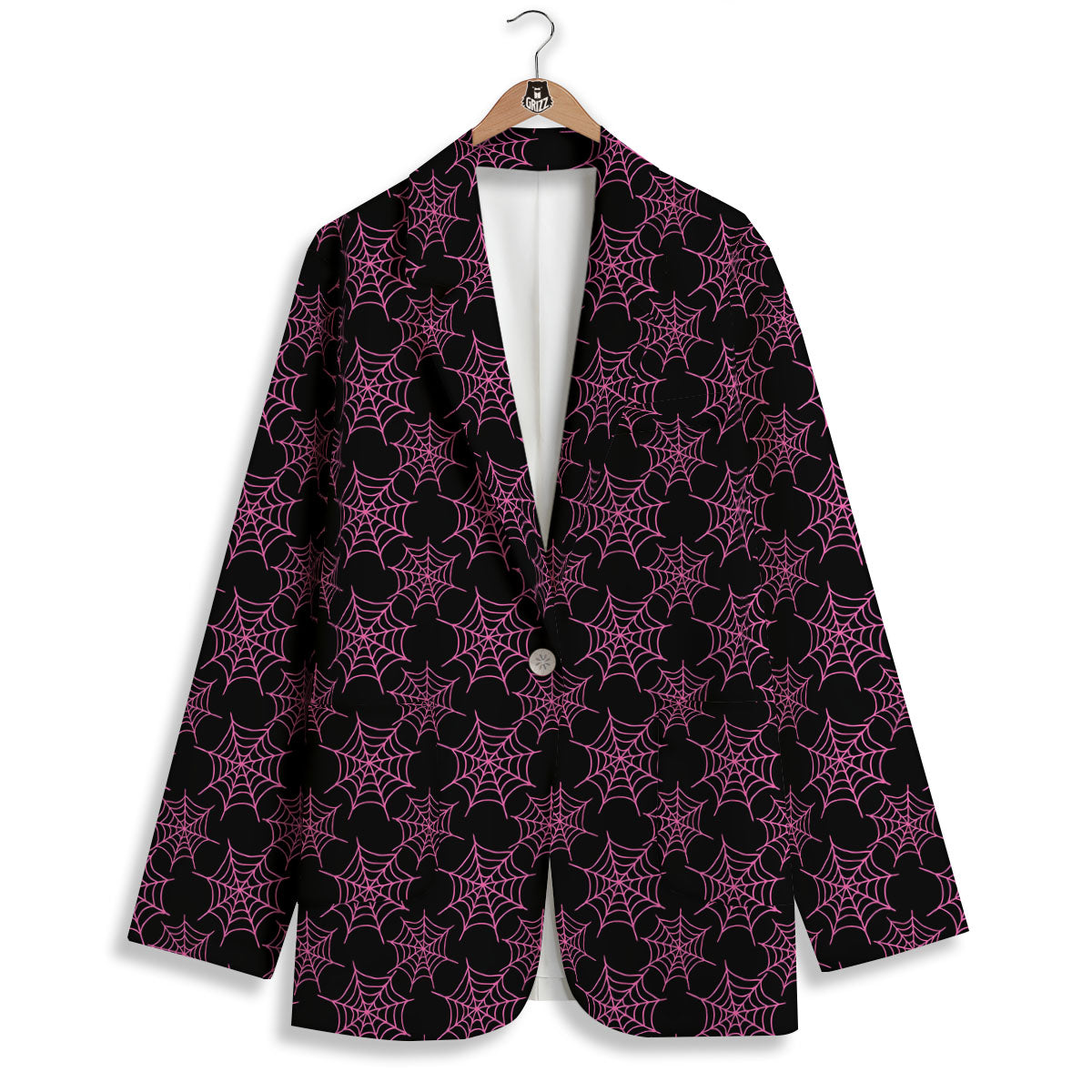 Spider Web Pink And Black Print Pattern Women's Blazer-grizzshop