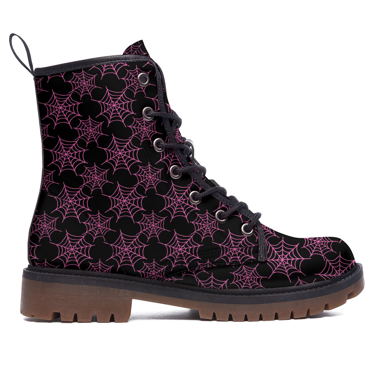 Spider Web Pink And Black Print Pattern Work Boots-grizzshop