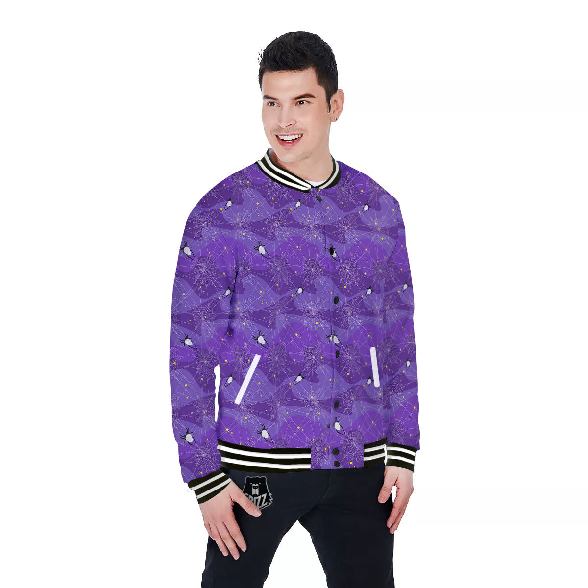 Spider Web Purple Print Pattern Baseball Jacket-grizzshop