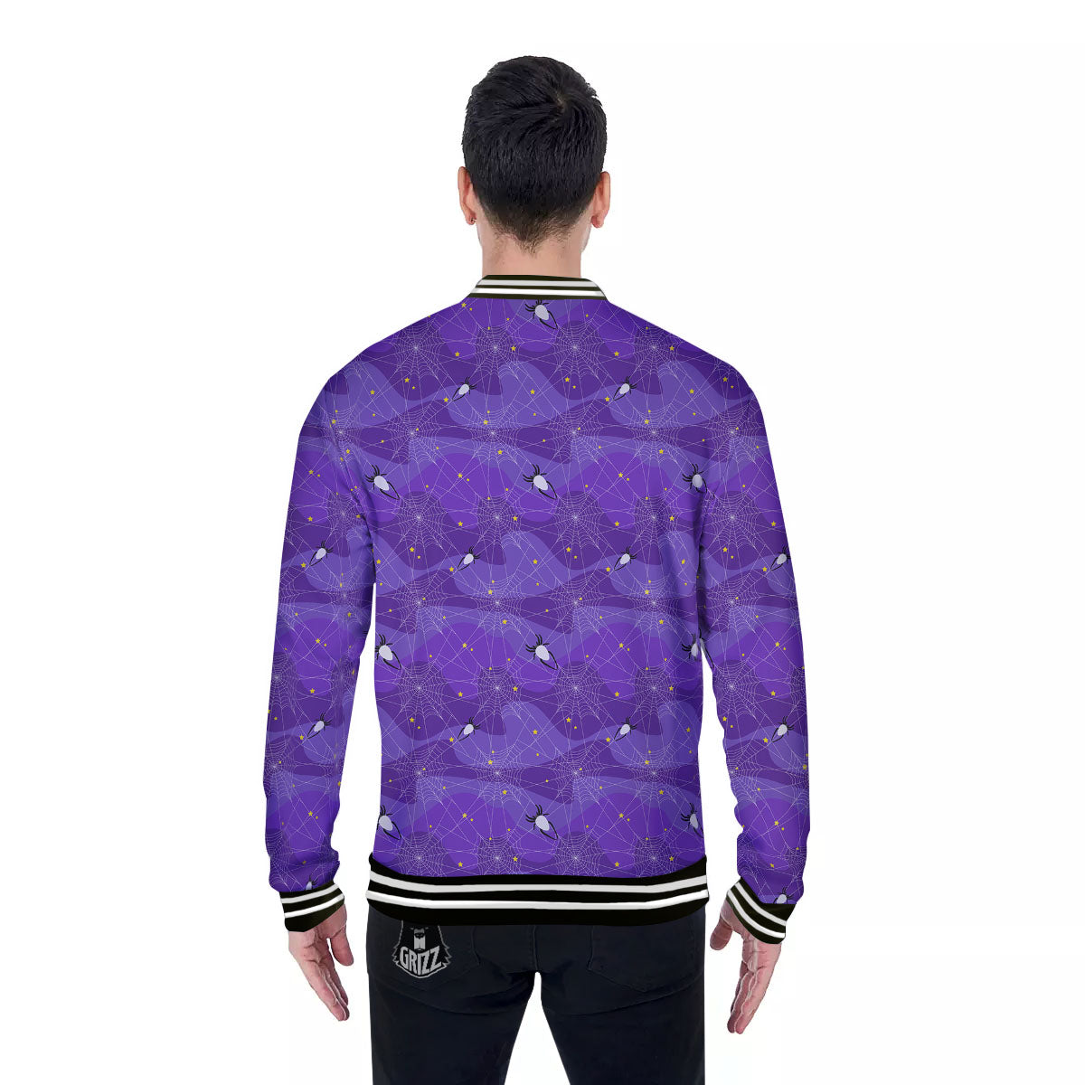 Spider Web Purple Print Pattern Baseball Jacket-grizzshop