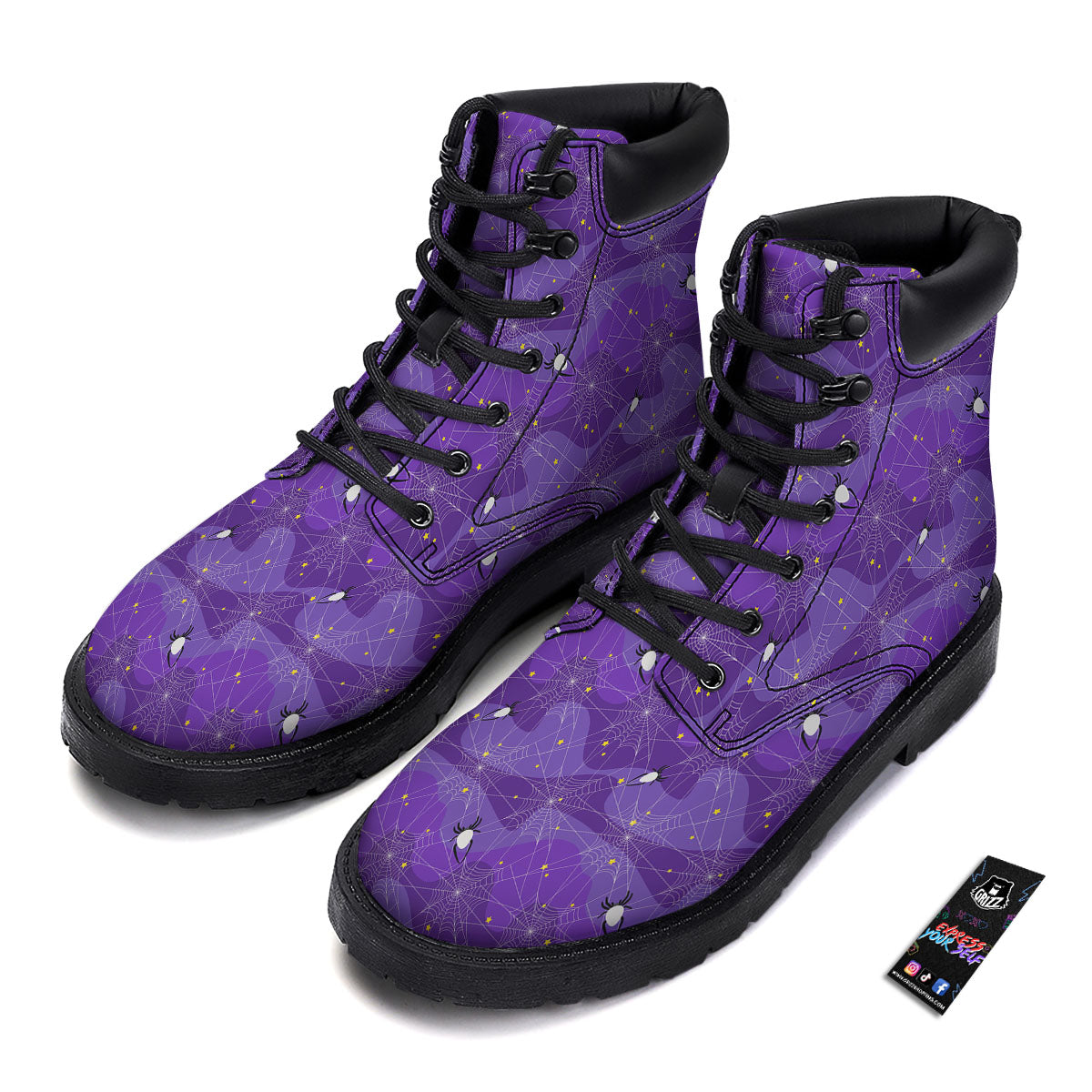 Spider Web Purple Print Pattern Boots-grizzshop