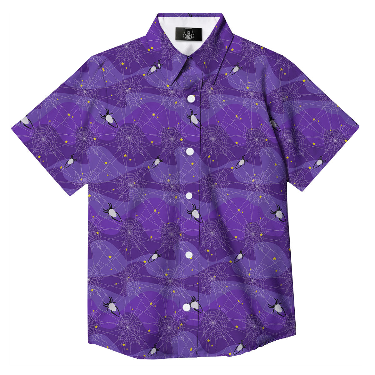 Spider Web Purple Print Pattern Button Up Shirt-grizzshop