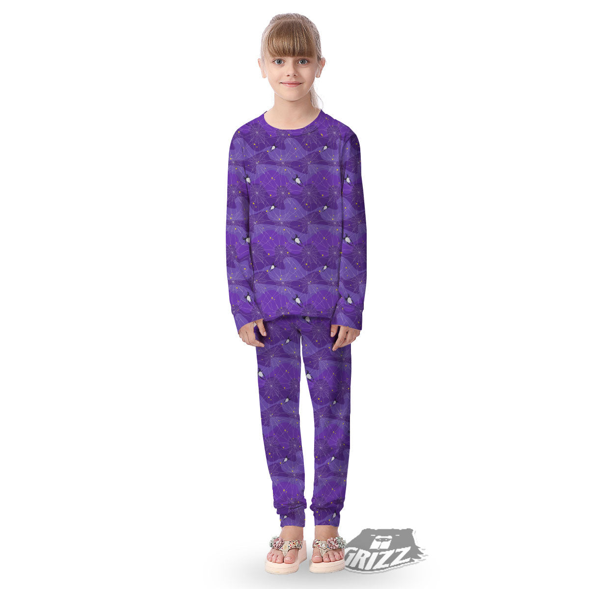 Spider Web Purple Print Pattern Kid's Pajamas-grizzshop