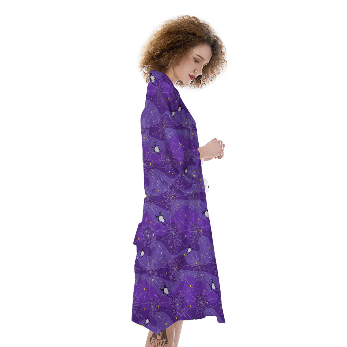 Spider Web Purple Print Pattern Kimono-grizzshop