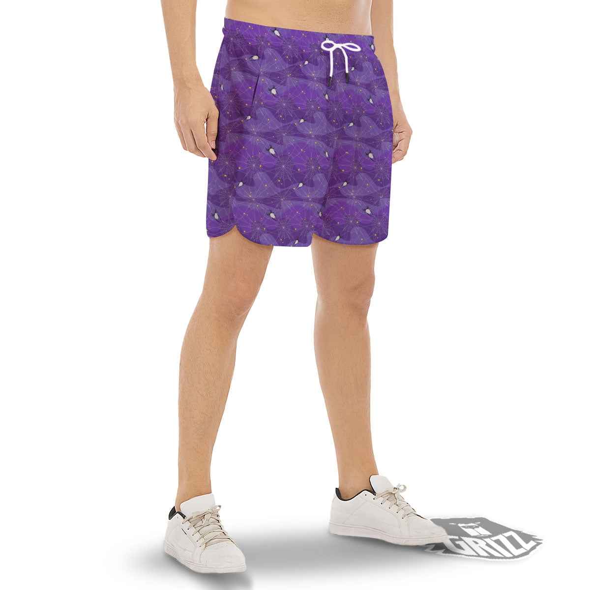 Spider Web Purple Print Pattern Men's Gym Shorts-grizzshop