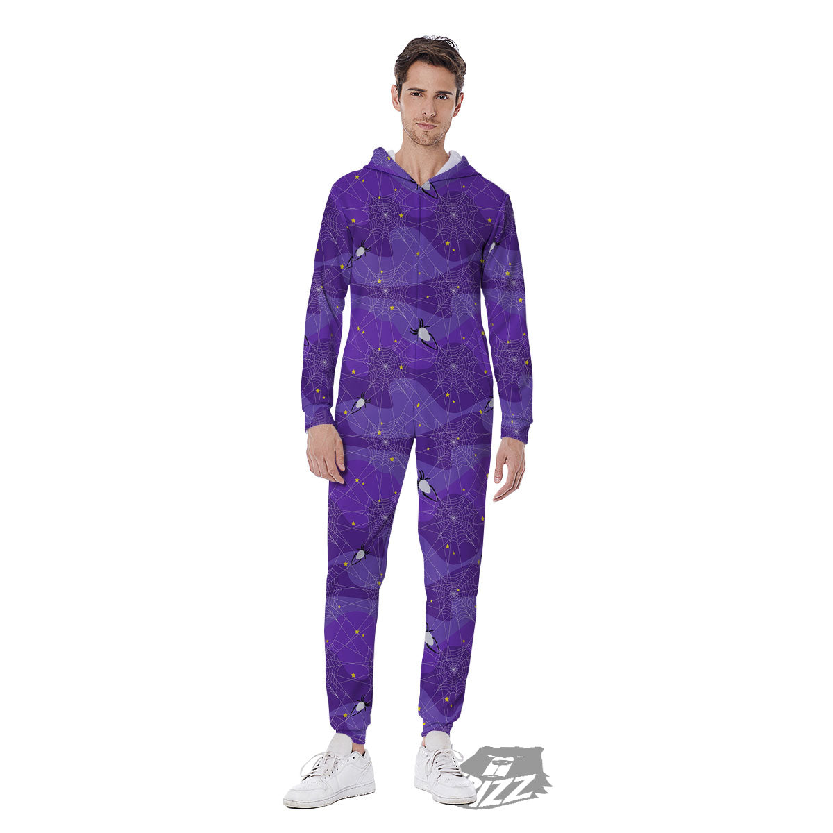 Spider Web Purple Print Pattern Men's Jumpsuit-grizzshop