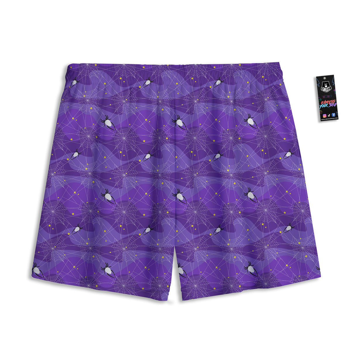 Spider Web Purple Print Pattern Mesh Shorts
