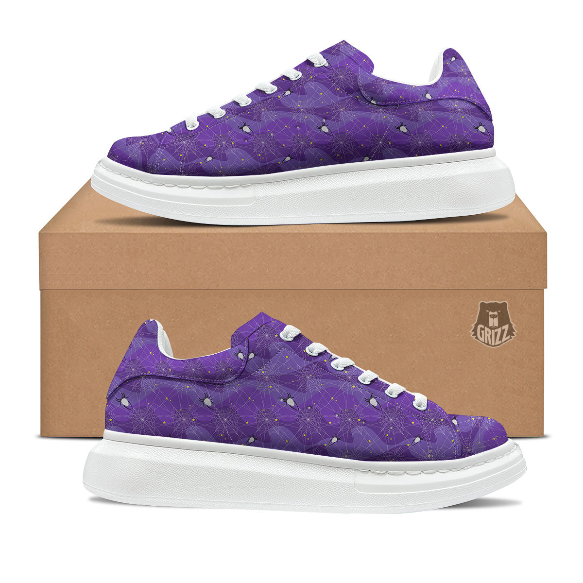 Spider Web Purple Print Pattern Platform Shoes-grizzshop