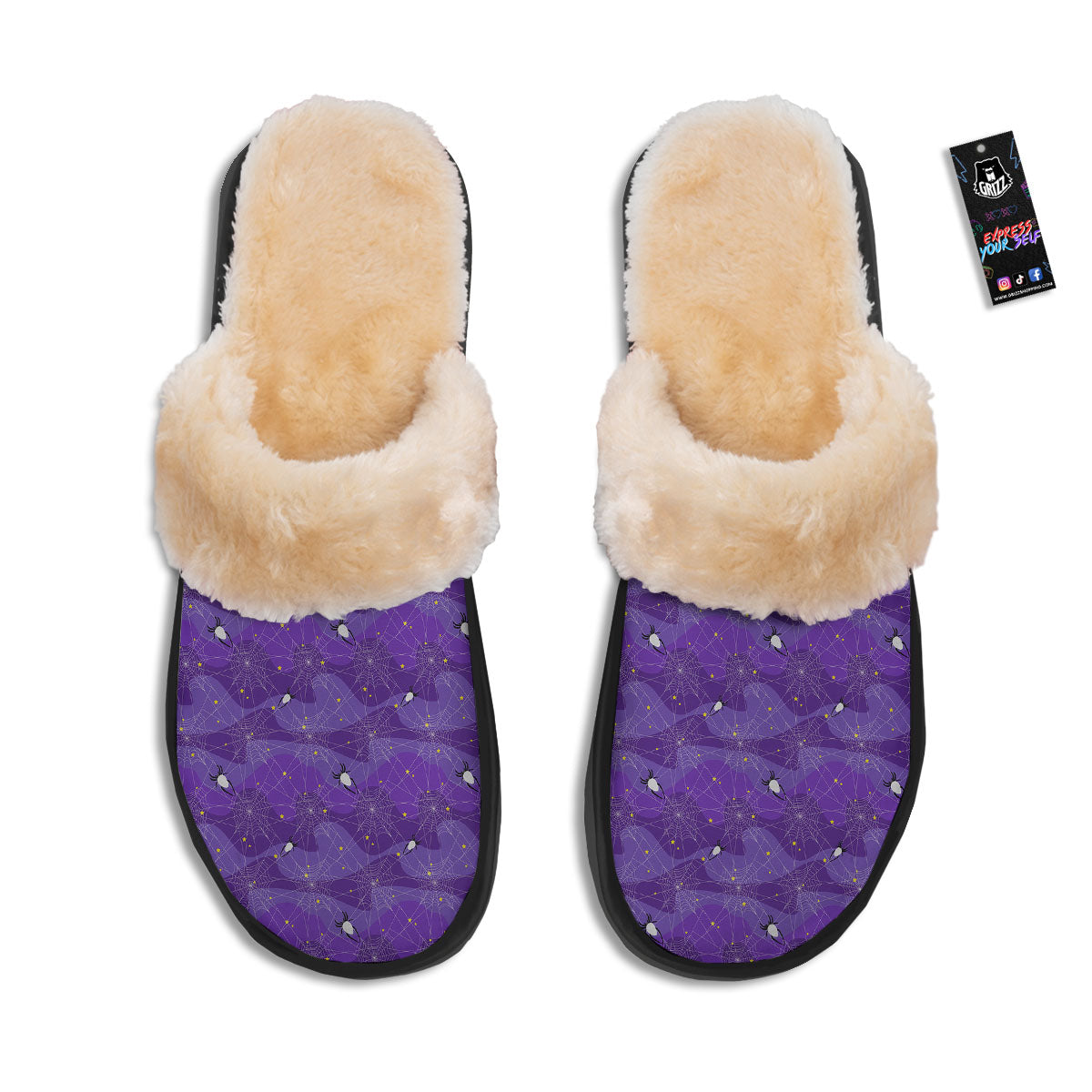 Spider Web Purple Print Pattern Slippers-grizzshop