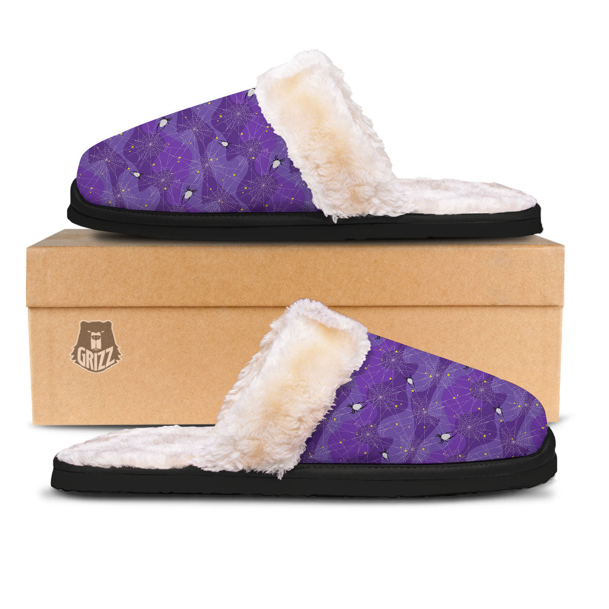 Spider Web Purple Print Pattern Slippers-grizzshop