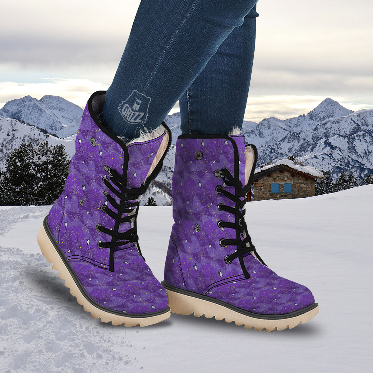 Spider Web Purple Print Pattern Snow Boots-grizzshop
