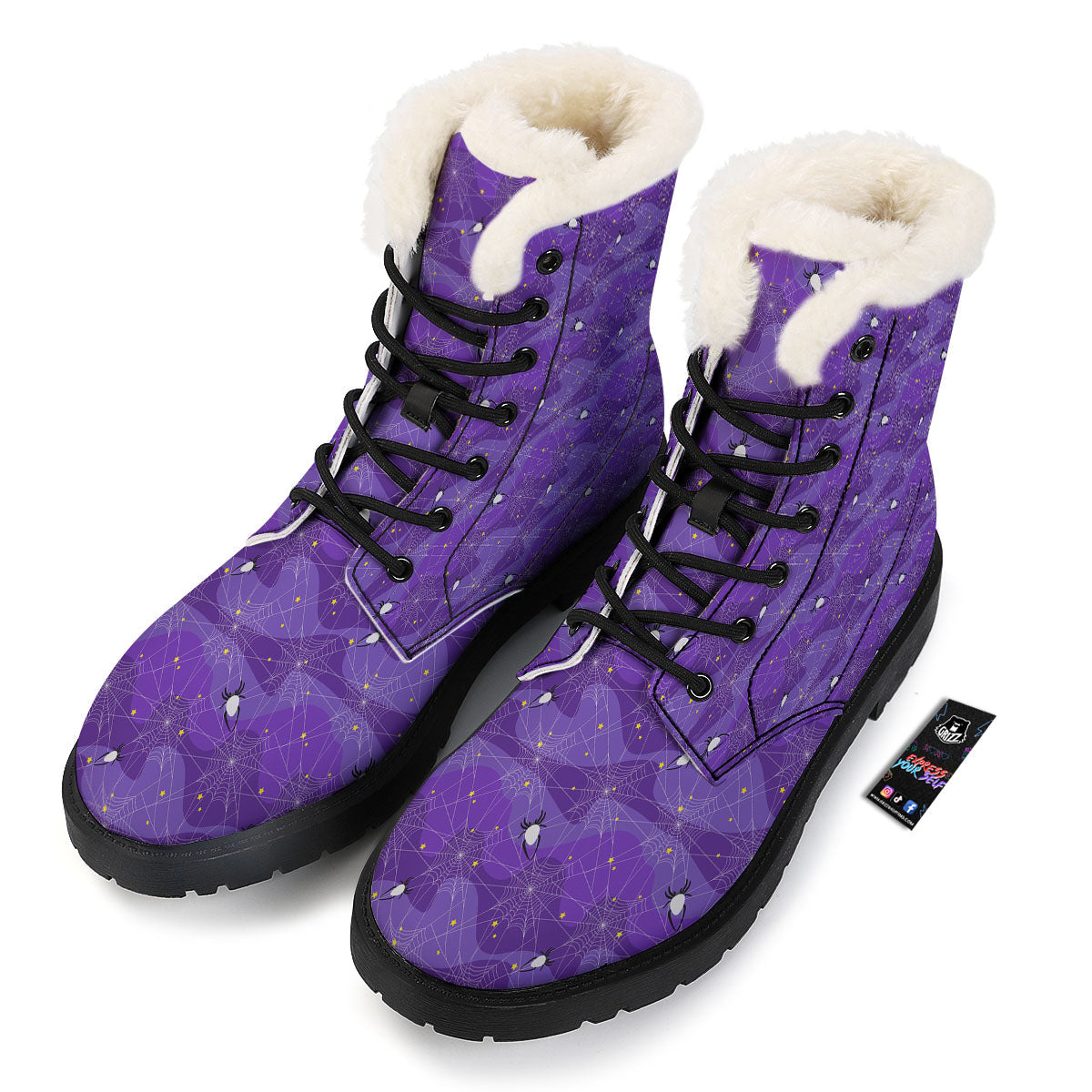 Spider Web Purple Print Pattern Winter Boots-grizzshop