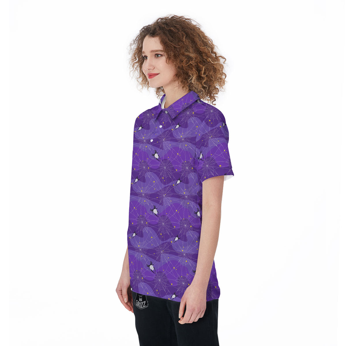 Spider Web Purple Print Pattern Women's Golf Shirts-grizzshop
