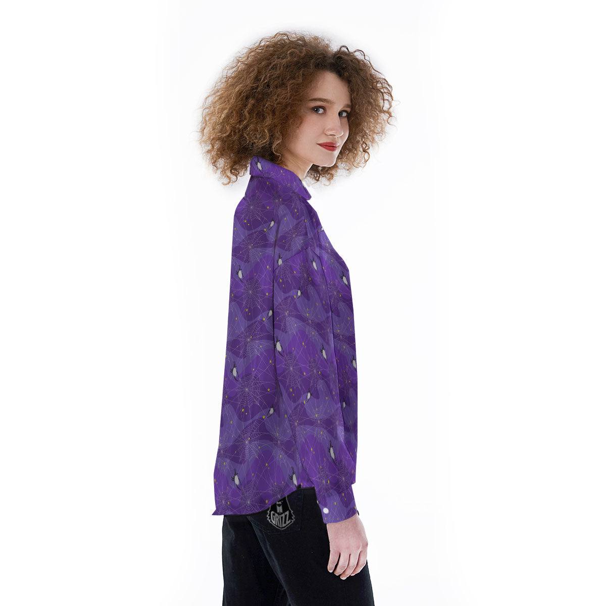Spider Web Purple Print Pattern Women's Long Sleeve Shirts-grizzshop