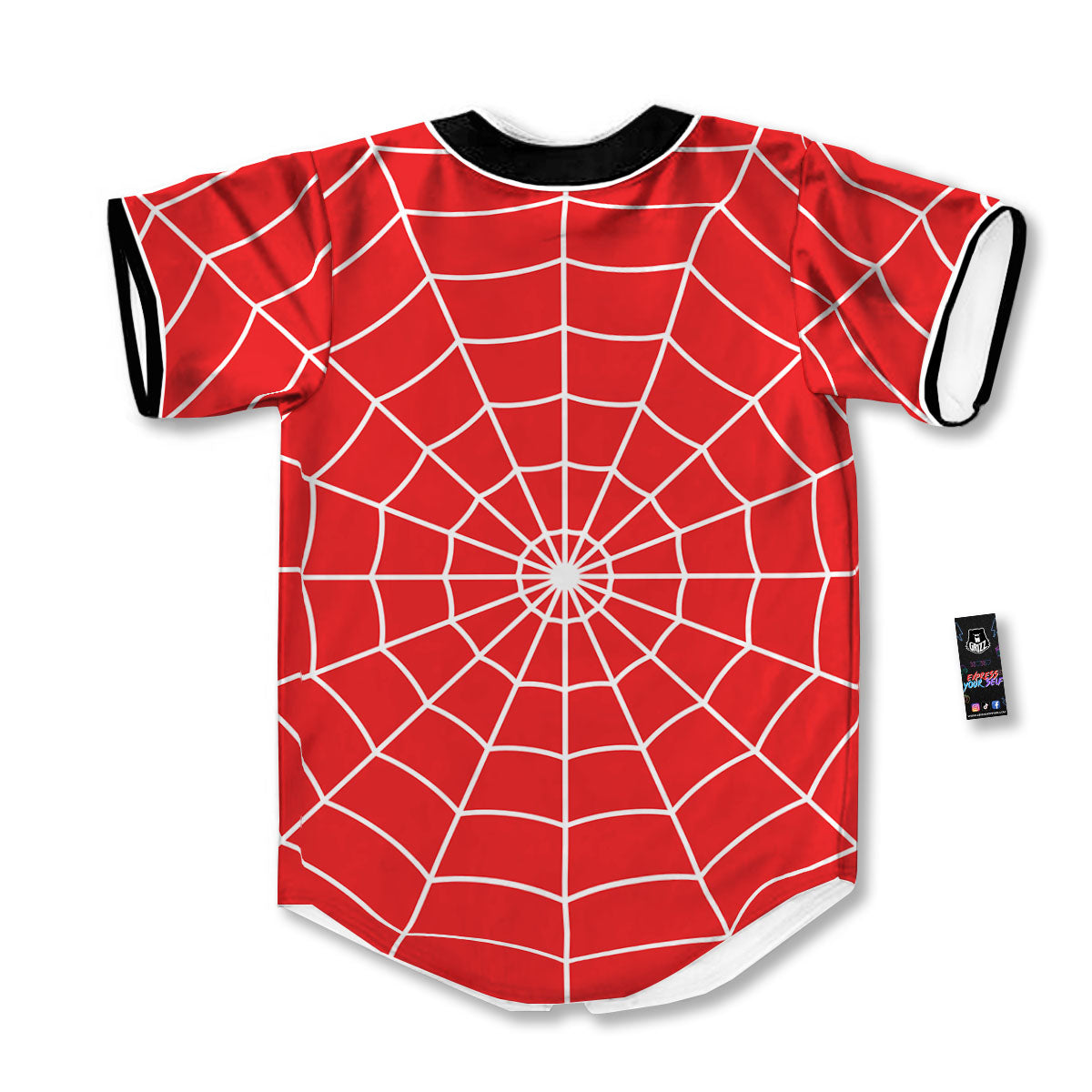 Spider Web Red Print Baseball Jersey-grizzshop