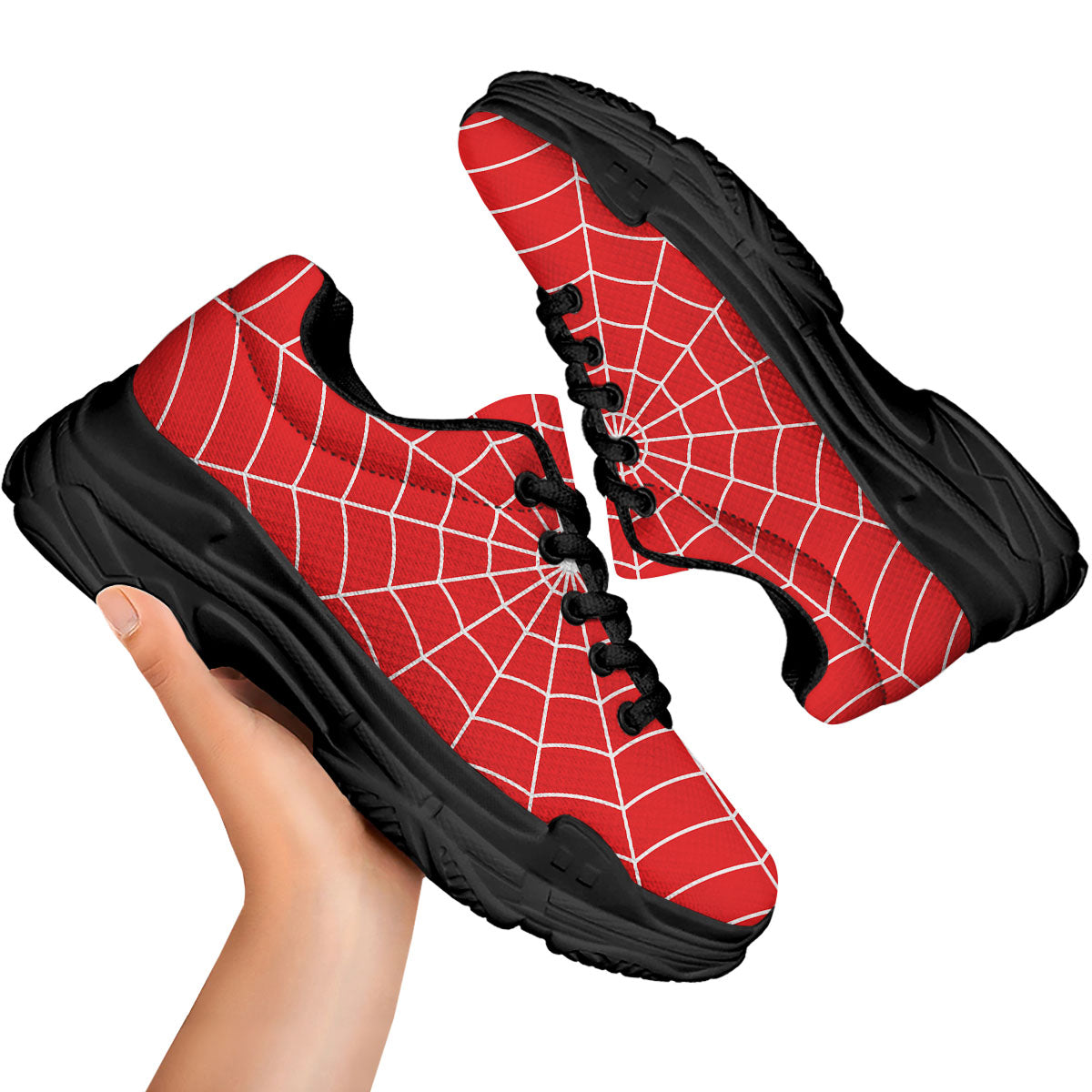 Spider Web Red Print Black Chunky Shoes-grizzshop