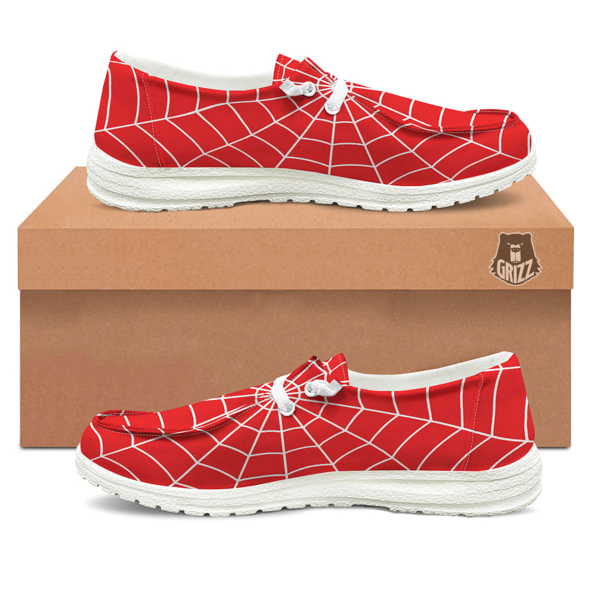 Spider Web Red Print Black Loafers-grizzshop