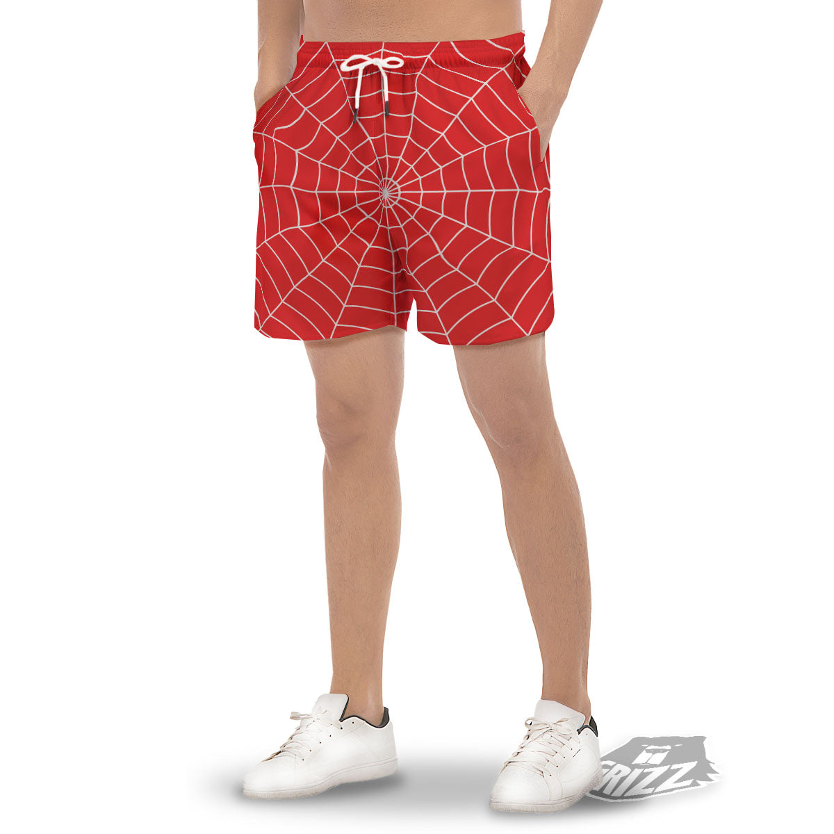 Spider Web Red Print Men's Gym Shorts-grizzshop