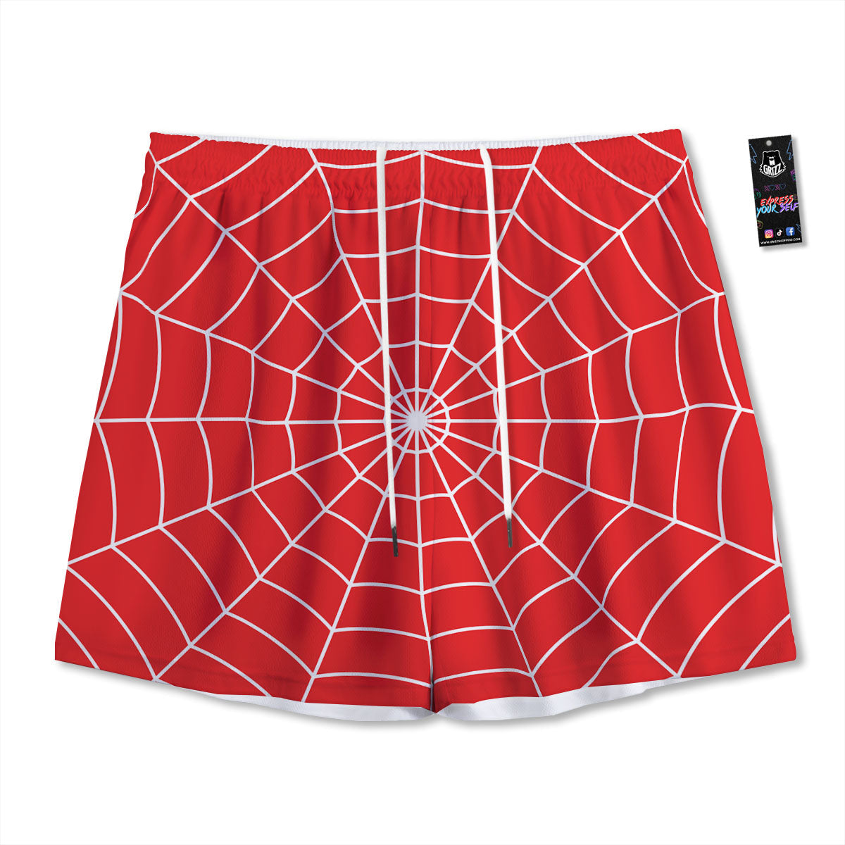 Spider Web Red Print Mesh Shorts