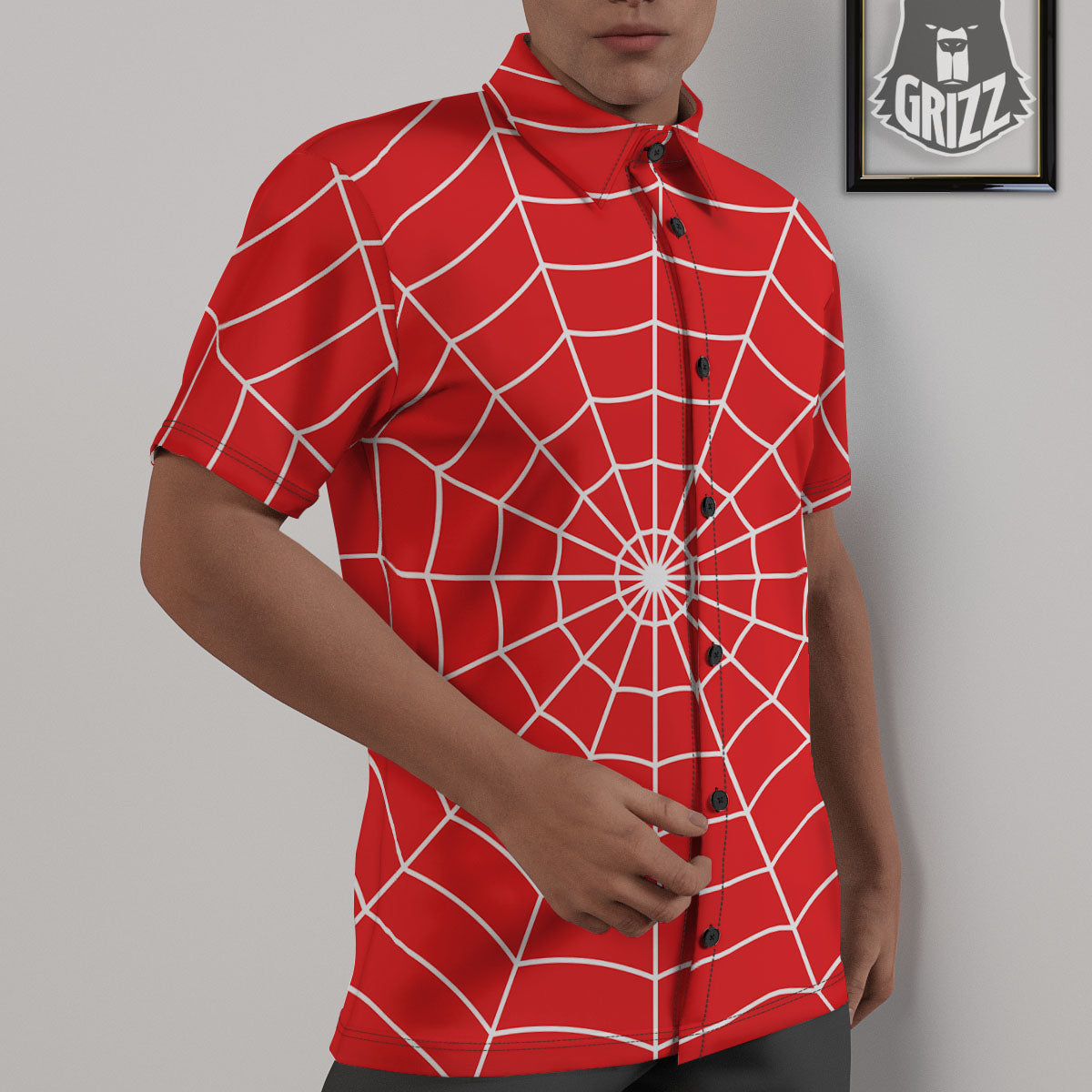 Spider Web Red Print Untucked Shirts-grizzshop