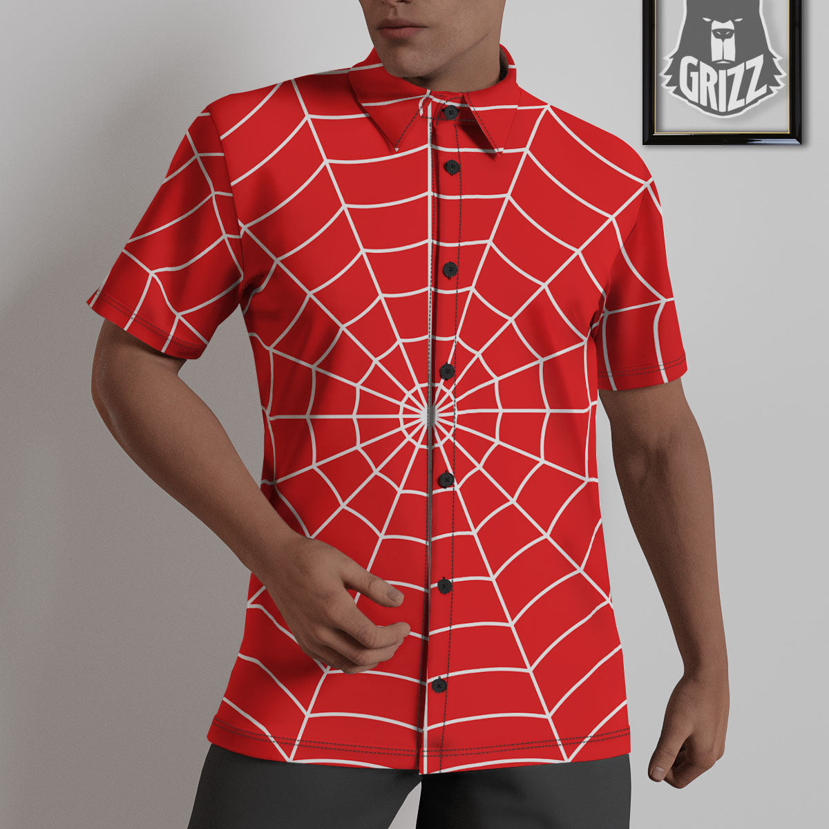 Spider Web Red Print Untucked Shirts-grizzshop