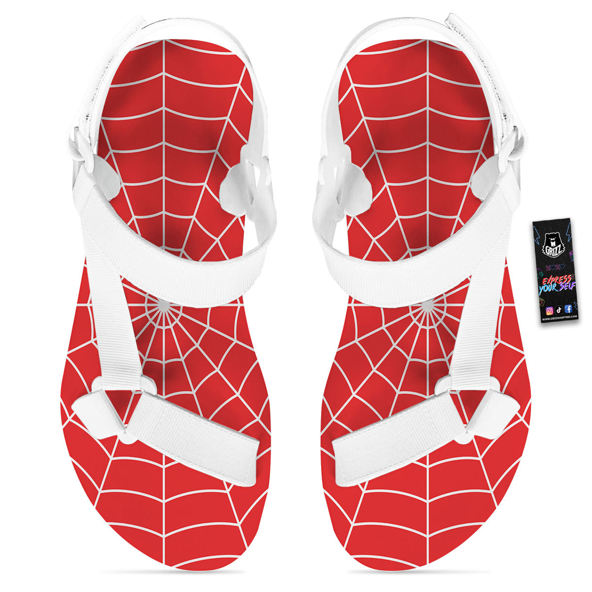 Spider Web Red Print White Open Toe Sandals-grizzshop