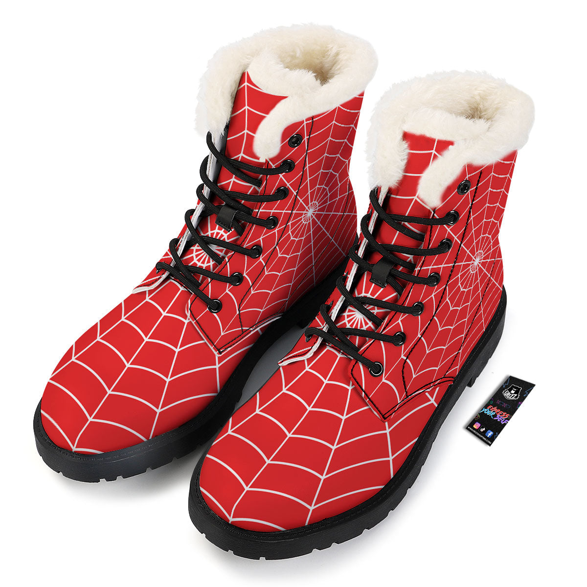 Spider Web Red Print Winter Boots-grizzshop