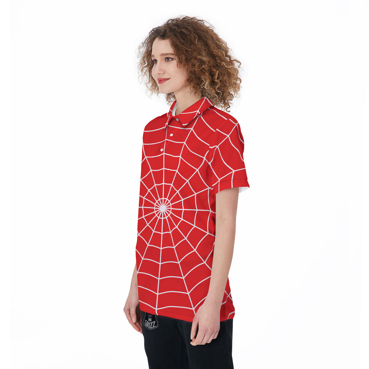 Spider Web Red Print Women's Golf Shirts-grizzshop