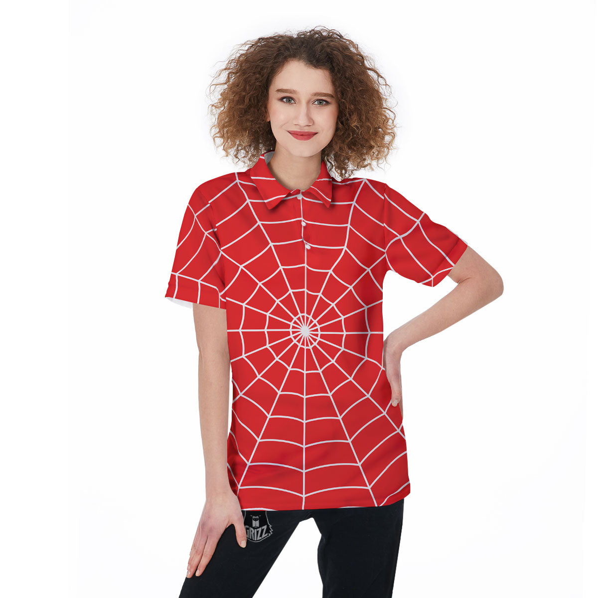 Spider Web Red Print Women's Golf Shirts-grizzshop