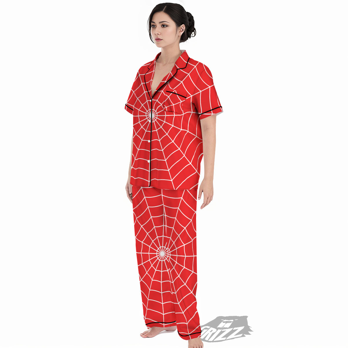 Spider Web Red Print Women's Pajamas Set-grizzshop