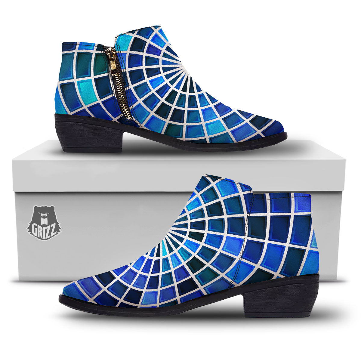 Spider Web Stained Mosaic Print Ankle Boots-grizzshop
