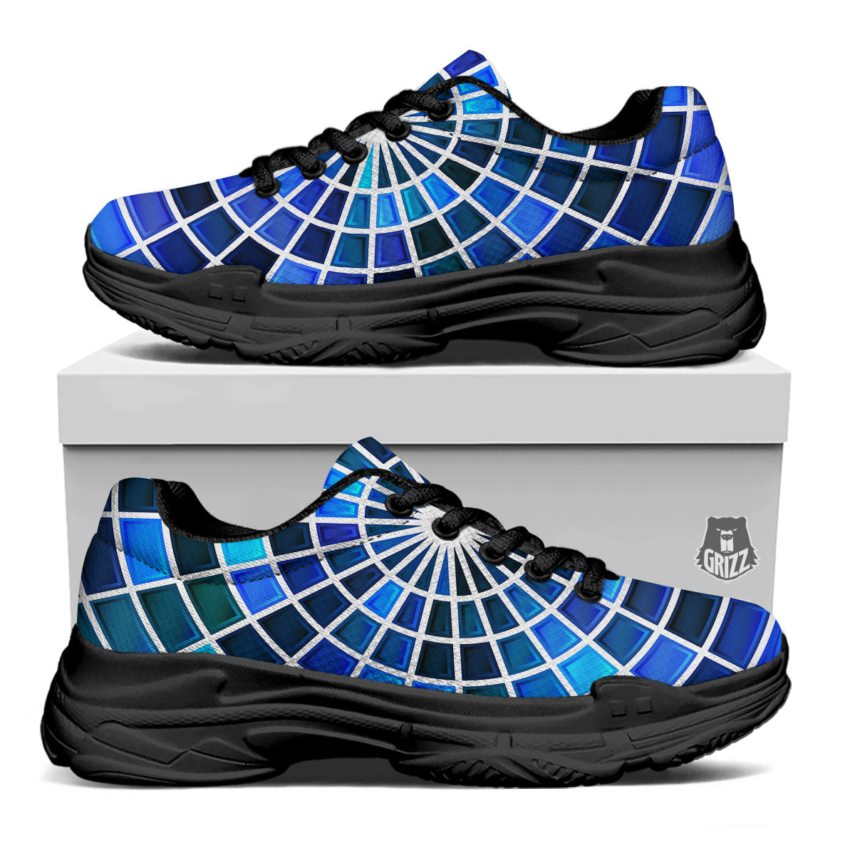Spider Web Stained Mosaic Print Black Chunky Shoes-grizzshop