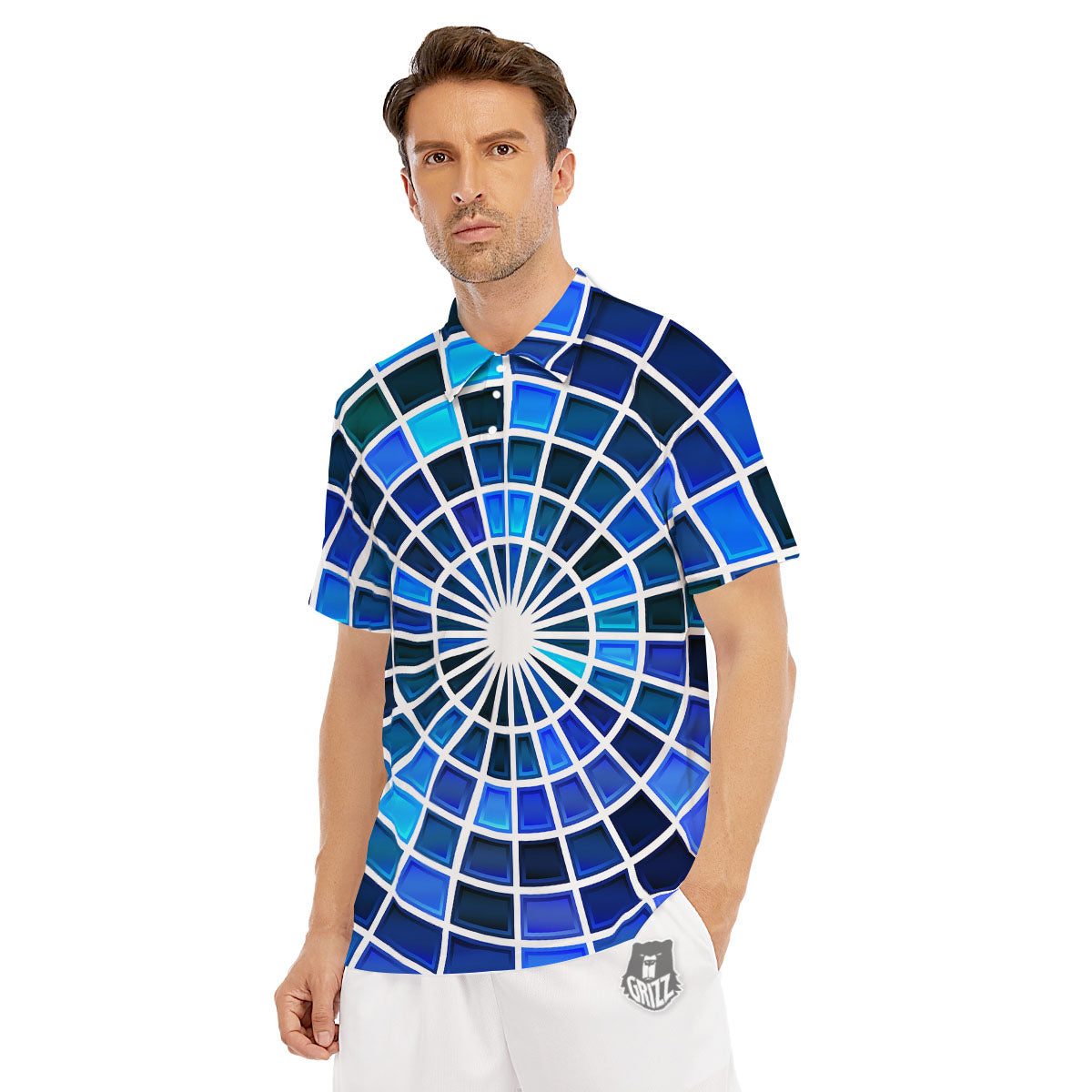 Spider Web Stained Mosaic Print Men's Golf Shirts-grizzshop