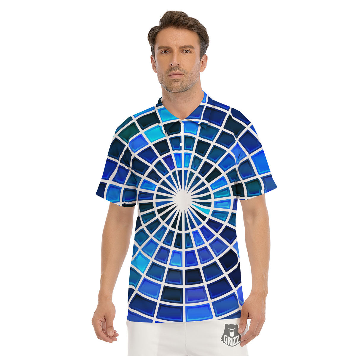 Spider Web Stained Mosaic Print Men's Golf Shirts-grizzshop