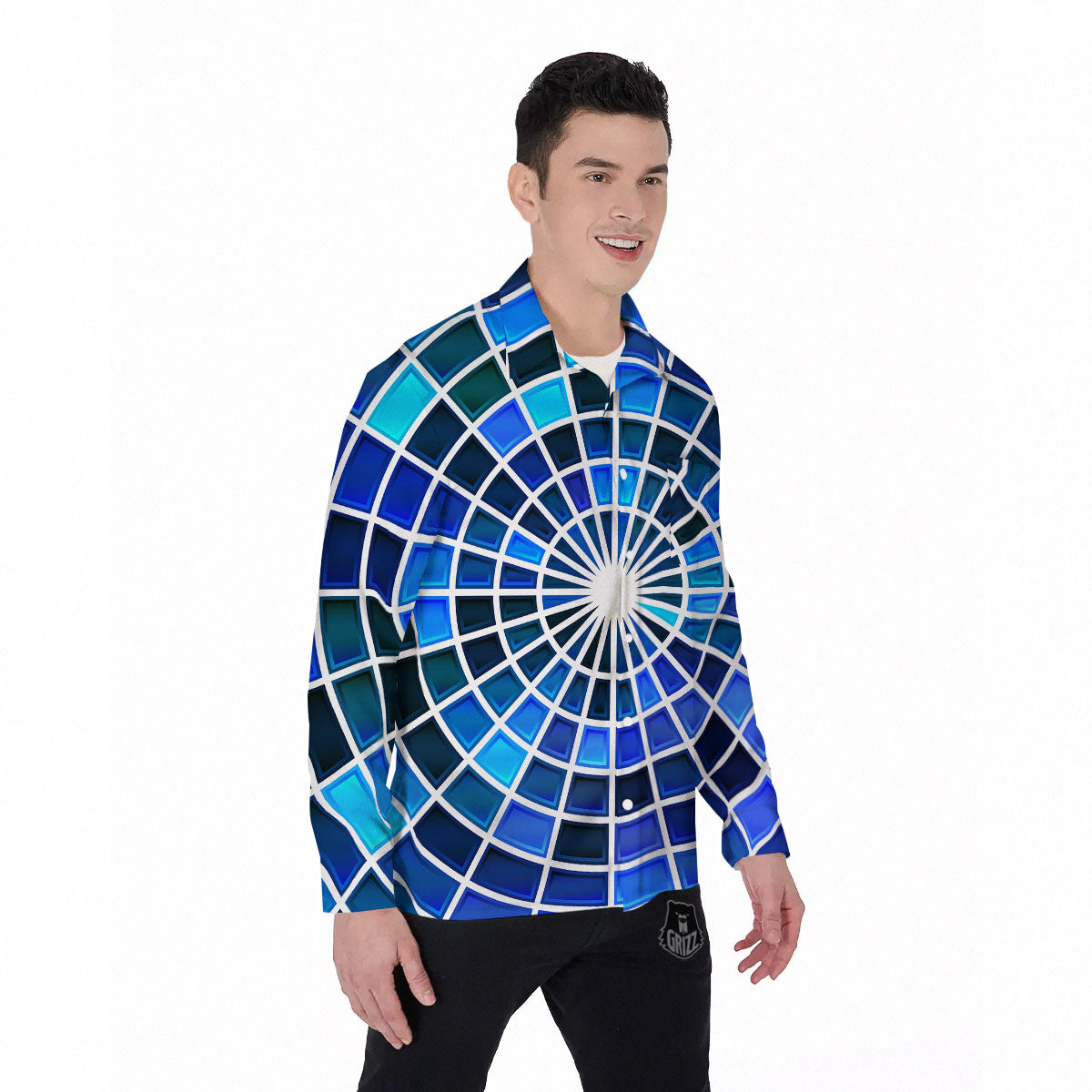 Spider Web Stained Mosaic Print Men's Long Sleeve Shirts-grizzshop