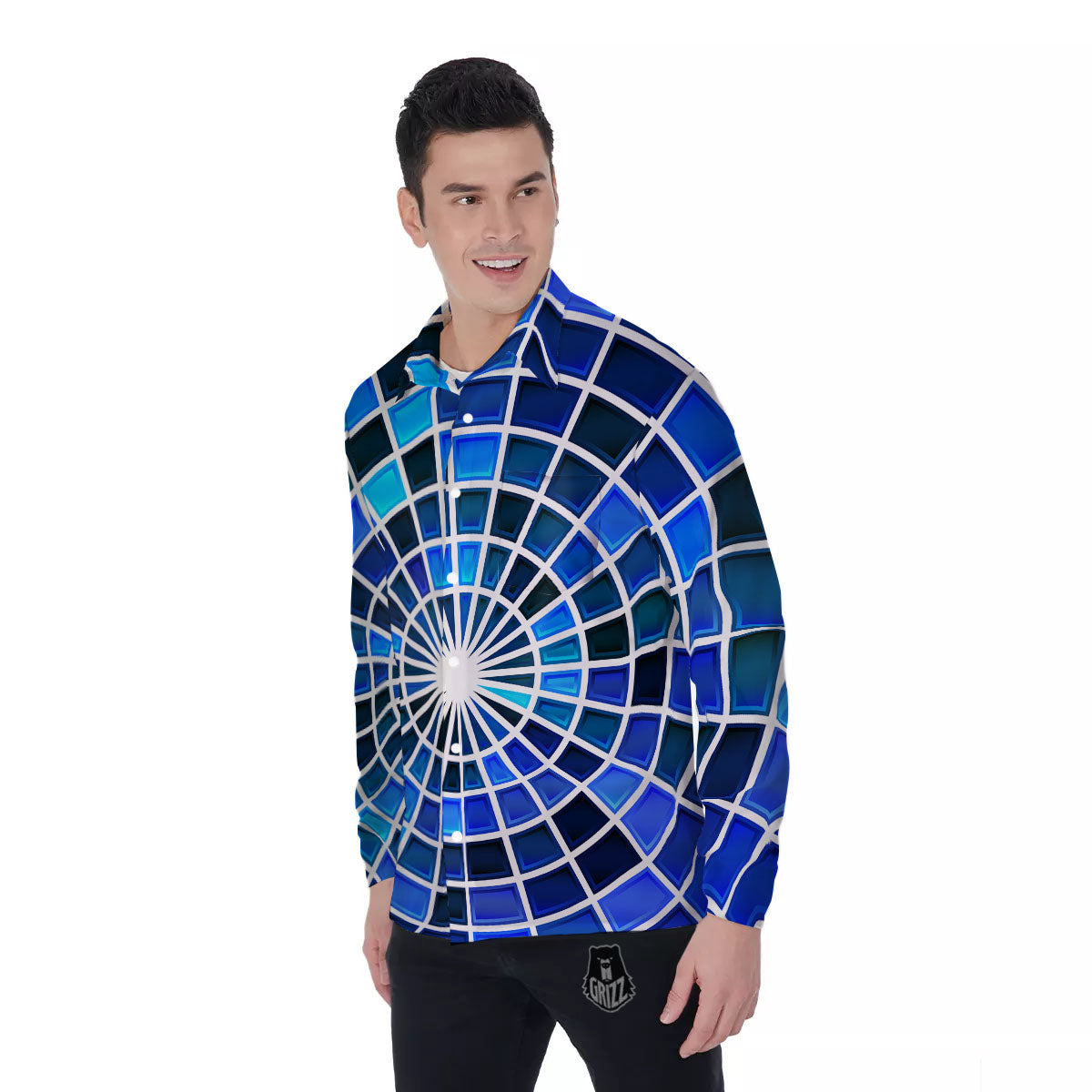 Spider Web Stained Mosaic Print Men's Long Sleeve Shirts-grizzshop