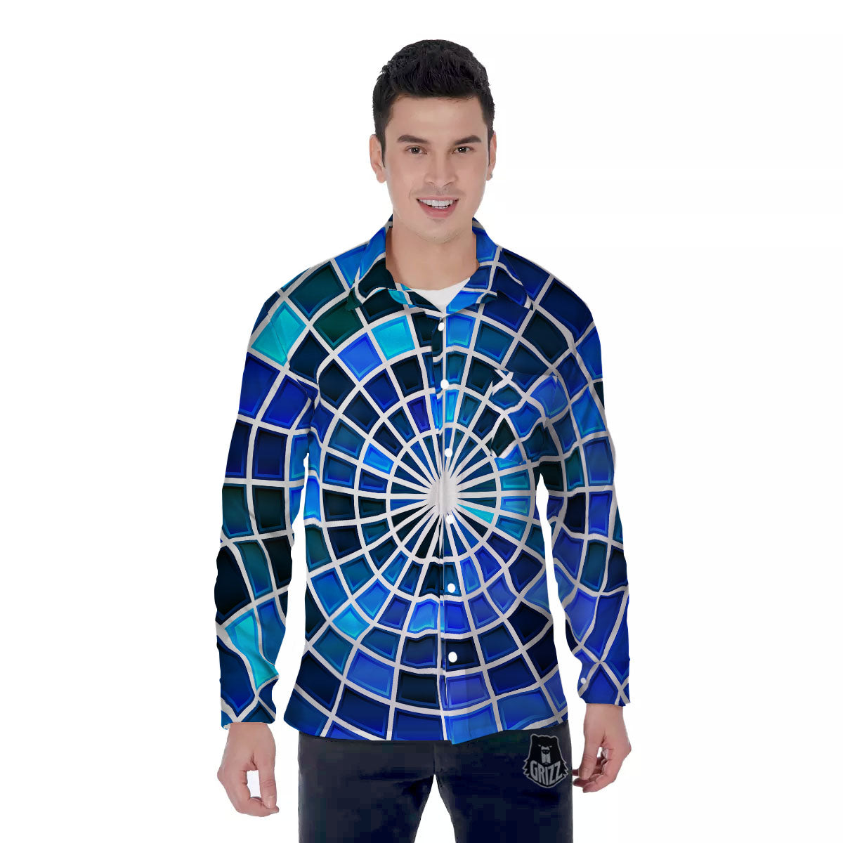 Spider Web Stained Mosaic Print Men's Long Sleeve Shirts-grizzshop